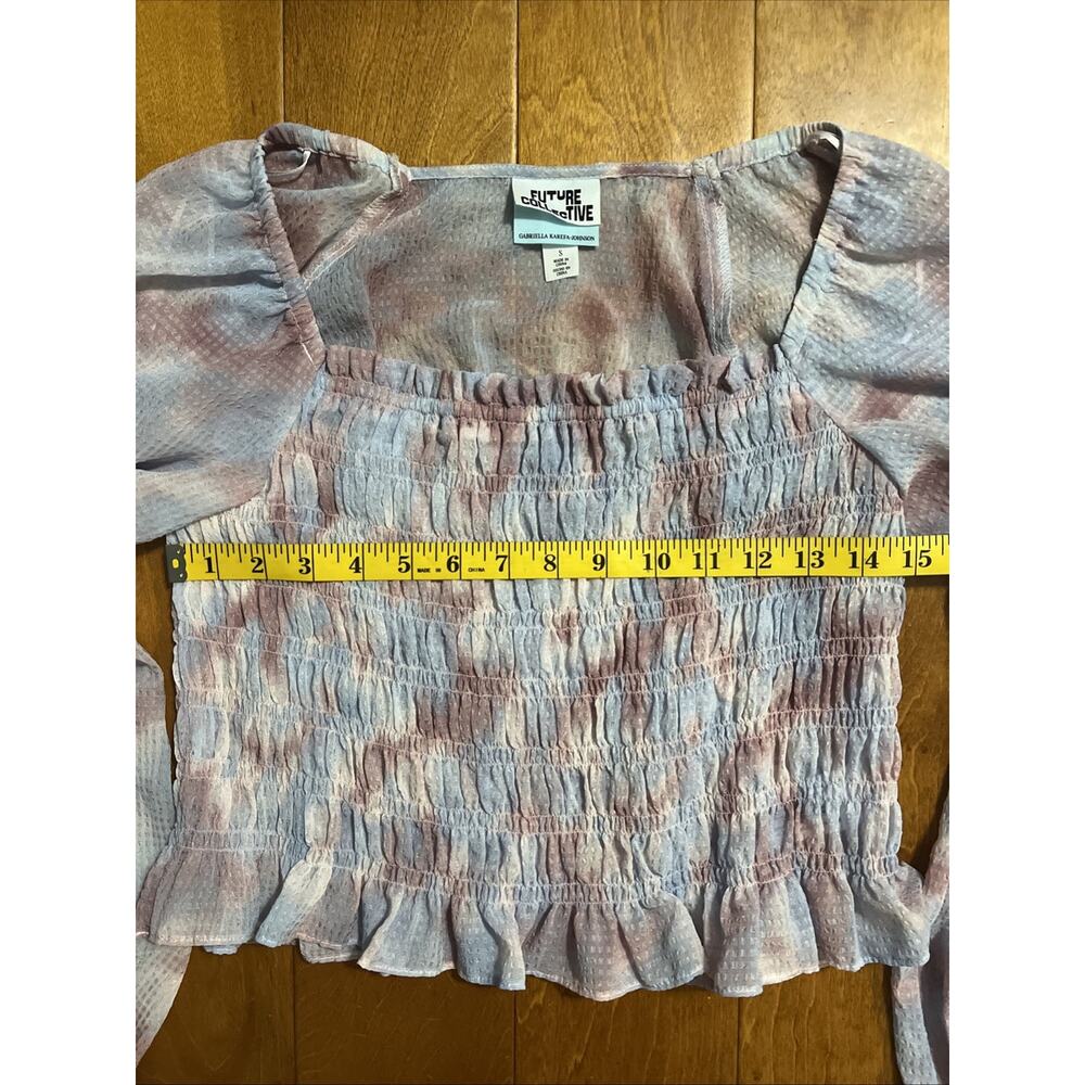Future Collective Smocked Sheer Top Size S Pastel Coquette Festival Cottage - Picture 3 of 8